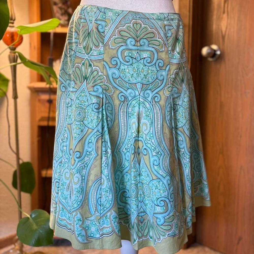 Talbots Turquoise and Green Printed Circle Skirt